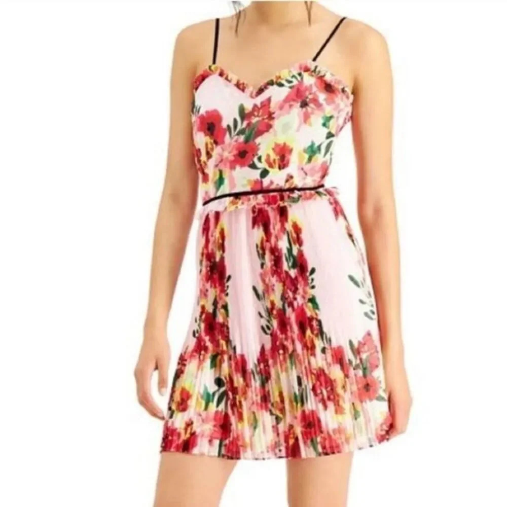 FOXIEDOX pink floral accordian pleated dress